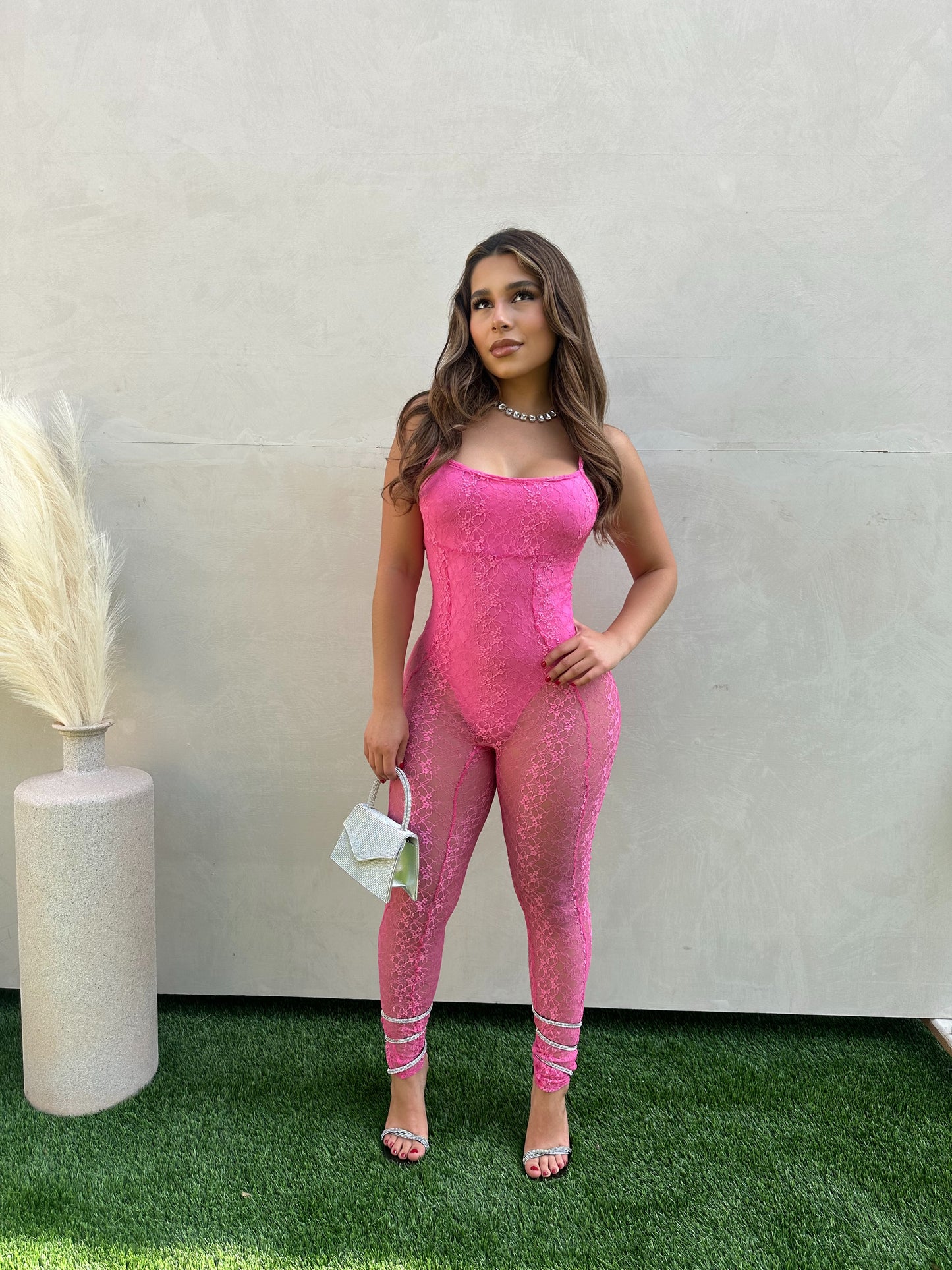 Miami Nights Lace Jumpsuit (Pink)