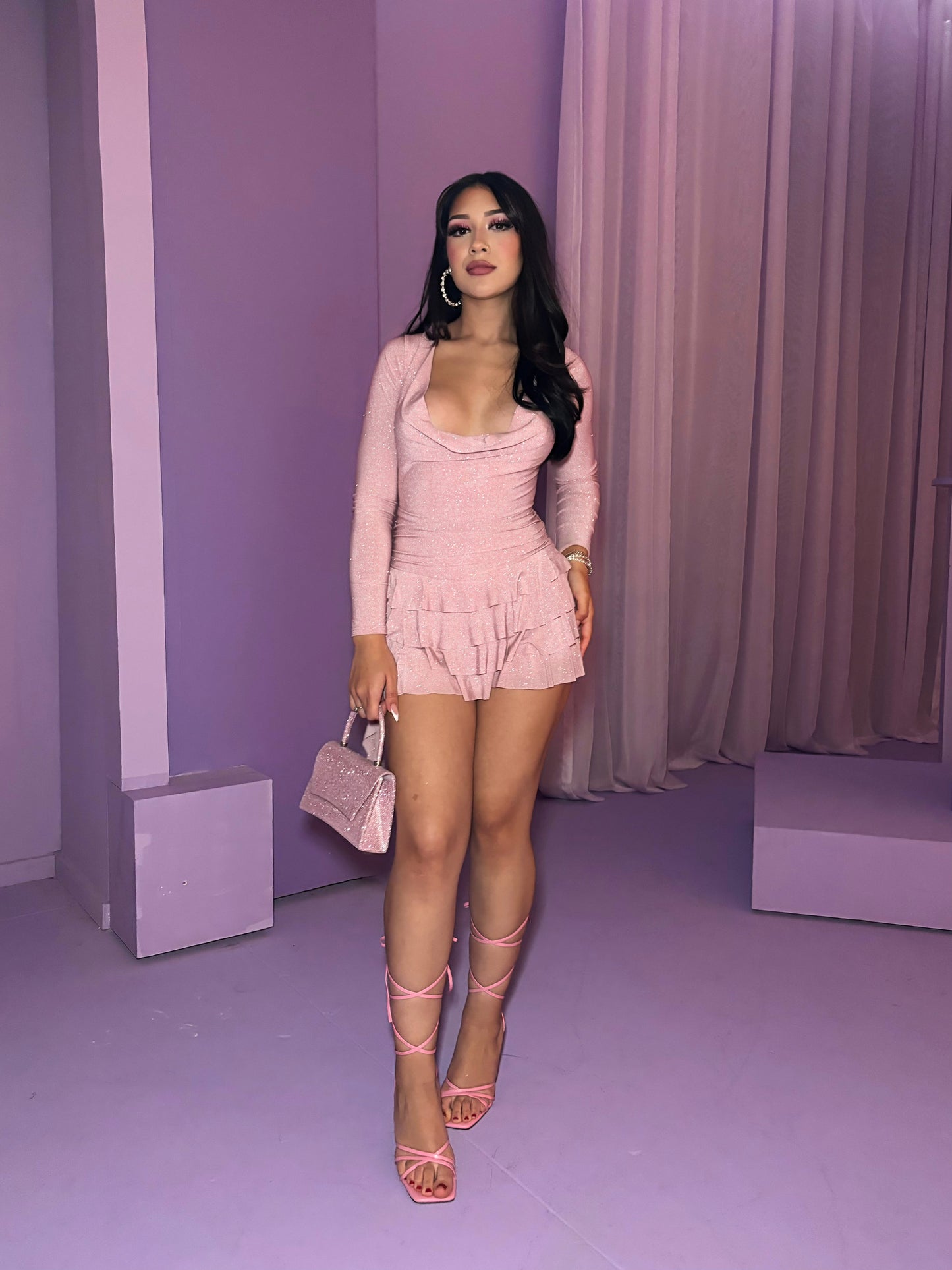 GG Glitter Romper Dress (Light Pink)