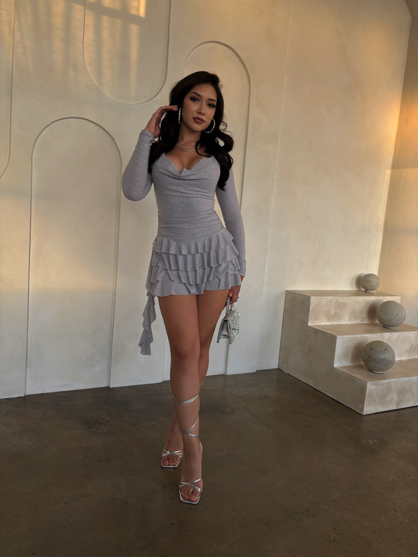 GG Glitter Romper Dress (Silver)